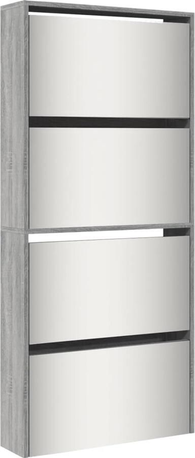 VidaXL Schoenenkast met spiegel 4-laags 63x17x134 cm grijs sonoma