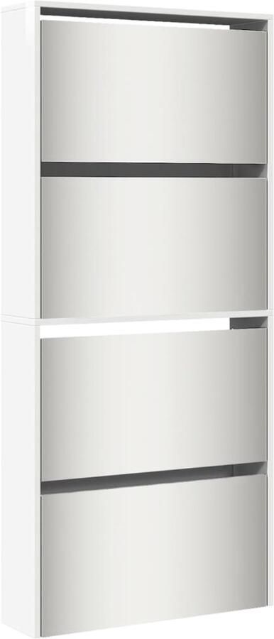 VidaXL Schoenenkast met spiegel 4-laags 63x17x134 cm hoogglans wit