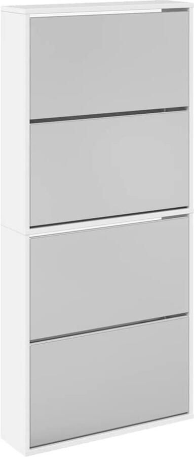 VidaXL Schoenenkast met spiegel 4-laags 63x17x134 cm hoogglans wit - Foto 2