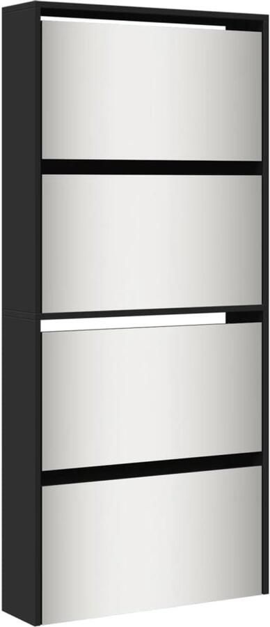 VidaXL Schoenenkast met spiegel 4-laags 63x17x134 cm zwart