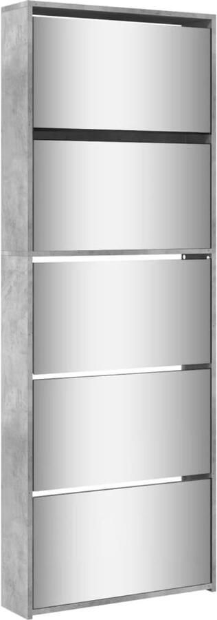 VidaXL Schoenenkast met spiegel 5-laags 63x17x169 5 cm betongrijs