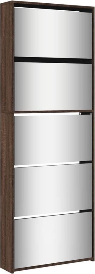 VidaXL Schoenenkast met spiegel 5-laags 63x17x169 5 cm bruineikenkleur