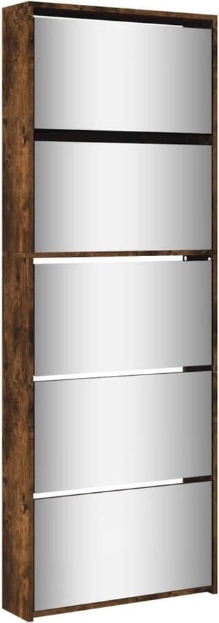 VidaXL Schoenenkast met spiegel 5-laags 63x17x169 5 cm gerookt eiken