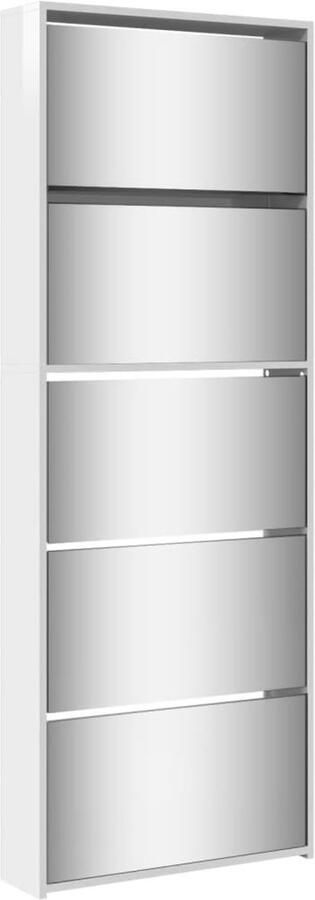 VidaXL Schoenenkast met spiegel 5-laags 63x17x169 5 cm hoogglans wit