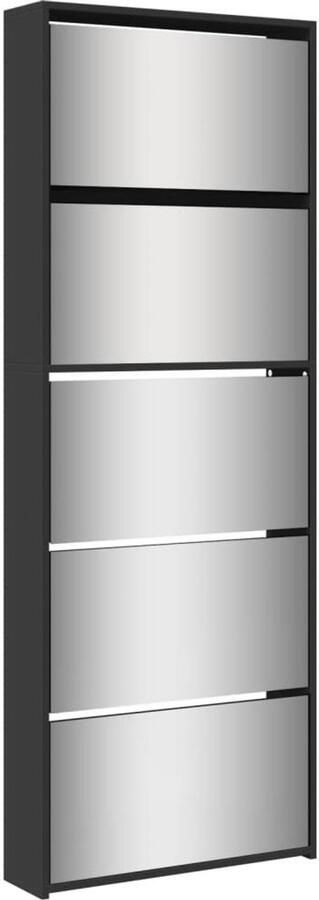 VidaXL Schoenenkast met spiegel 5-laags 63x17x169 5 cm zwart