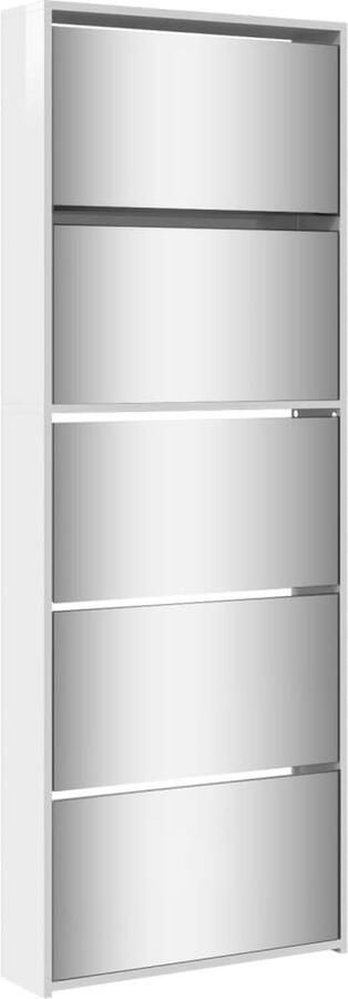 VidaXL Schoenenkast met spiegel 5-laags Hoogglans wit Schoenenkast Schoenenkasten Berging Voor Schoenen Schoenenrek