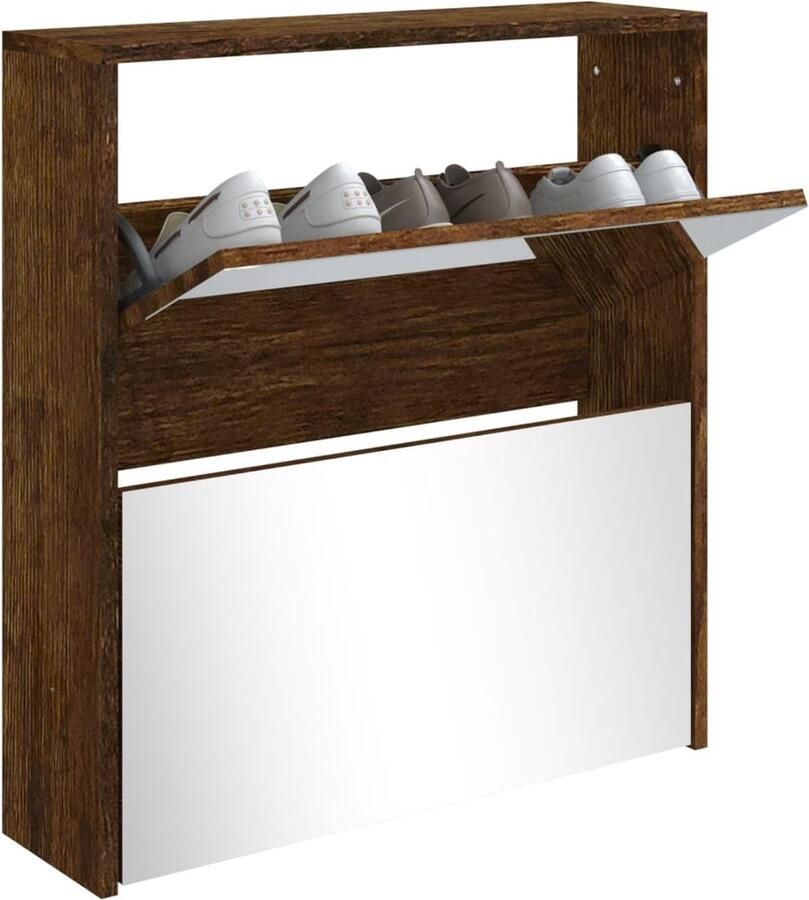 VidaXL Schoenenkast met spiegel Gerookt Eiken Schoenenkast Schoenen Organisatie Bergruimte Schoenen Houten Schoenenkast Bruine Schoenenkast Vintage Schoenenkast Entreemeubilair Gangmeubilair