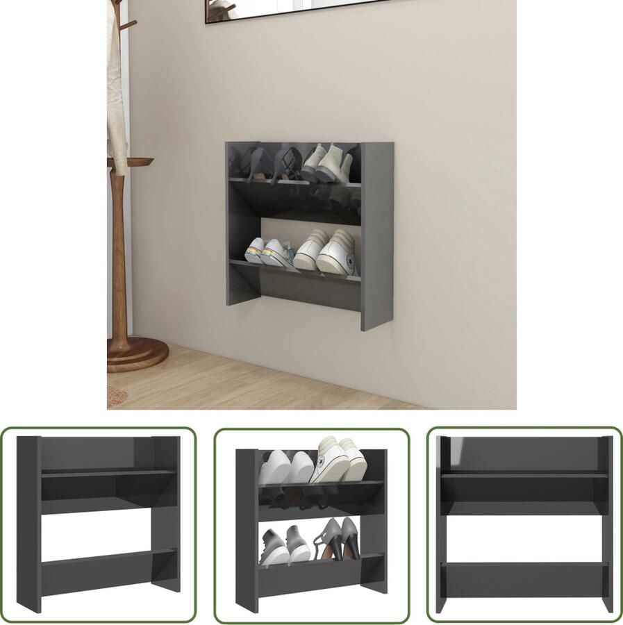 The Living Store Schoenenkast 1 Wandgemonteerde Schoenenopberger 60x18x60cm Hoogglans Grijs Wandkast Schoenen Schoenenkast Muur Schoenen Organizer Schoenendoos Schoenen Opslaan - Foto 2