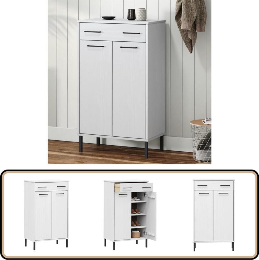 VidaXL Schoenenkast OSLO Wit Massief Grenenhout Schoenenkast Houten Schoenenkast Schoenen Rek Entree Kast Garderobe