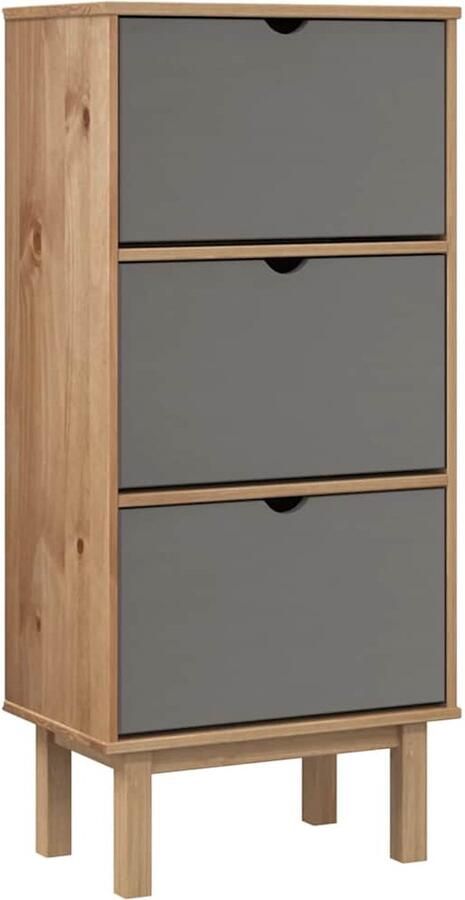 VidaXL Schoenenkast OTTA 3 Lades Bruin en Grijs Schoenenkast Houten Schoenenkast Schoenen Rek Schoenuitlegger Garderobe Kast Bergruimte Otta Serie