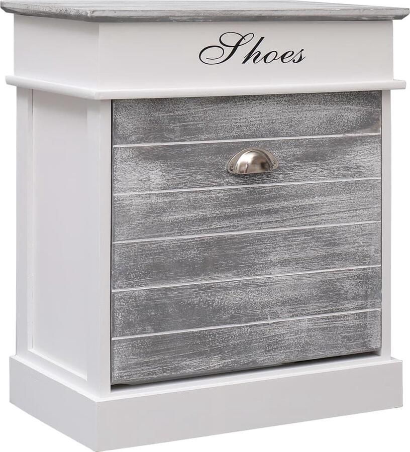 VidaXL Schoenenkast Paulowniahout Grijs Wit Schoenenkast Houten Schoenenkast Paulownia Hout Grijze Schoenenkast Entree Meubilair Bergruimte Organisatie Opslagruimte Slaapkamermeubels Gangmeubelen - Foto 2