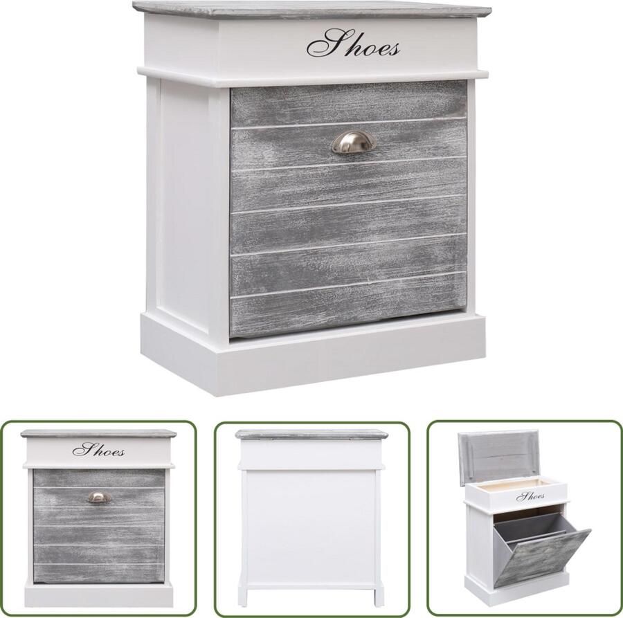 VidaXL Schoenenkast Paulowniahout Grijs Wit Schoenenkast Houten Schoenenkast Paulownia Hout Grijze Schoenenkast Entree Meubilair Bergruimte Organisatie Opslagruimte Slaapkamermeubels Gangmeubelen