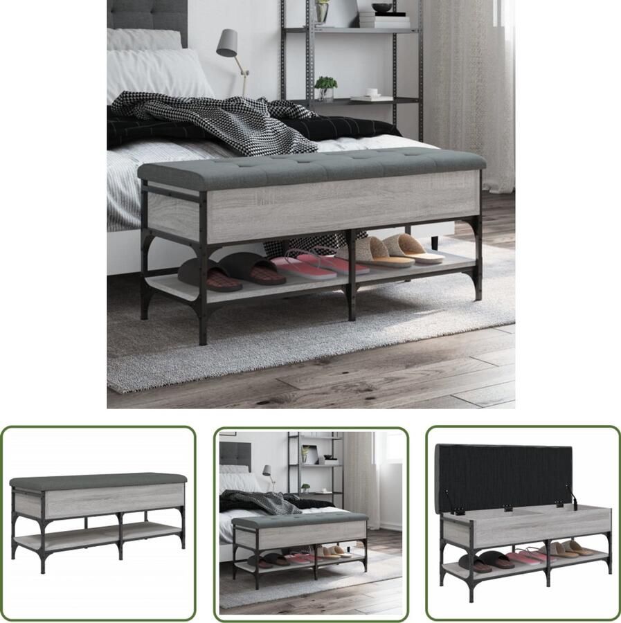VidaXL Schoenenbank 102x42x45 cm bewerkt hout grijs sonoma eikenkleur Schoenenbank Schoenenkast Entreemeubilair Grijze Bank Houten Bank