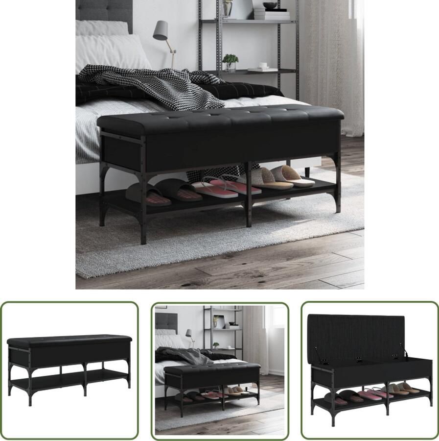 VidaXL Schoenenkast Schoenenbank 102x42x45 cm bewerkt hout zwart Entreemeubel Houten Schoenenbank Zwarte Schoenenbank