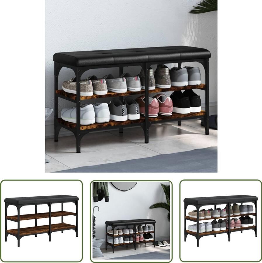 VidaXL Schoenenbank 82x32x47 cm bewerkt hout gerookt eikenkleurig Schoenenbank Schoenenkast Bruine Schoenenbank Houten Schoenenbank Vintage Schoenenbank