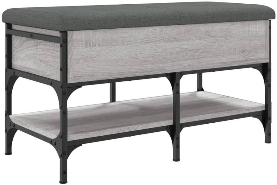 The Living Store Schoenenbank 82x42x45 cm bewerkt hout grijs sonoma eikenkleurig Schoenenbankje Schoenenbankjes Halbankje Opbergbankje