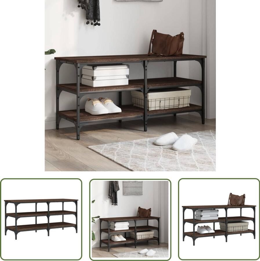 The Living Store Schoenenbankje 100x38 5x49 cm bewerkt hout bruin eikenkleur Schoenenbankje Schoenenbankjes Halbankje Opbergbankje
