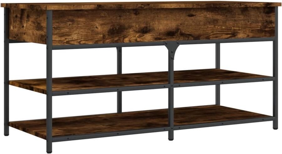 The Living Store Schoenenbankje 100x42 5x50 cm bewerkt hout gerookt eikenkleurig Schoenenbankje Schoenenbankjes Gangbankje Schoenenbankje