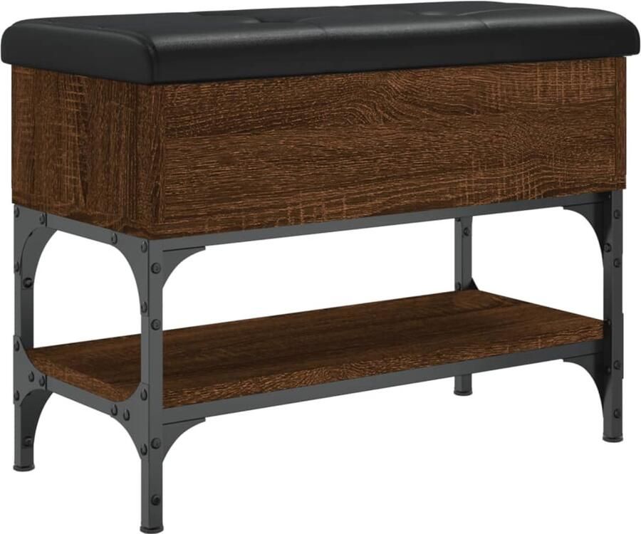 The Living Store Schoenenbankje 62x32x45 cm bewerkt hout bruin eikenkleur Schoenenbankje Schoenenbankjes Halbankje Opbergbankje