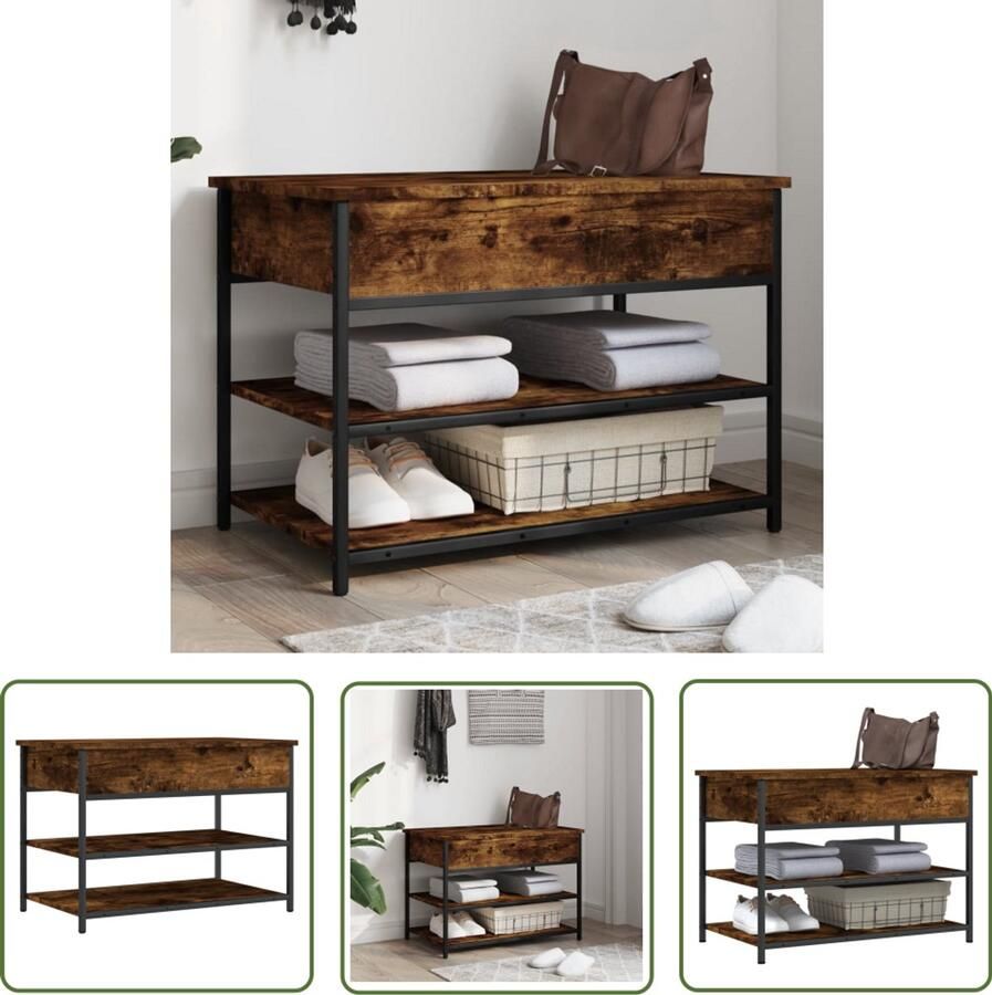 VidaXL Schoenenbankje 70x42 5x50 cm bewerkt hout gerookt eikenkleurig Schoenenbank Schoenenkast Entreemeubilair Houten Bank Bruine Bank