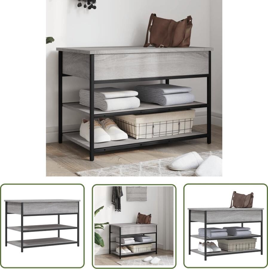 The Living Store Schoenenbankje 70x42 5x50 cm bewerkt hout grijs sonoma eiken Schoenenbank Schoenenkast Halbankje Opbergbankje Houten Bank