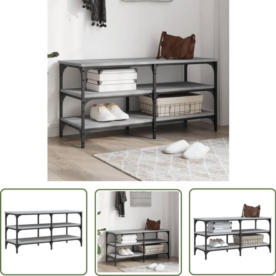 VidaXL Schoenenbankje 100x38 5x49 cm bewerkt hout grijs sonoma Schoenenbankje Schoenenkast Opbergbank Hallenkasten Entryway Furniture