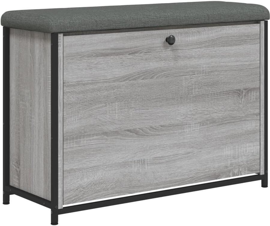 VidaXL Schoenenbankje met klaplade 82x32x56 cm grijs sonoma eikenkleur Schoenenbankje Schoenenkast Halmeubilair Grijze Bank Houten Bank