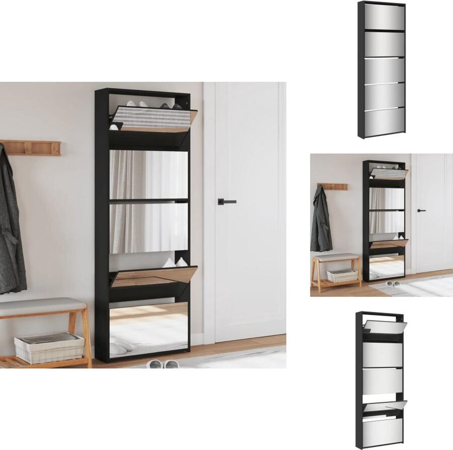 VidaXL Schoenenkast Schoenenkasten Berging Voor Schoenen Schoenenrek Schoenenkast met spiegel 5-laags 63x17x169 5 cm zwart