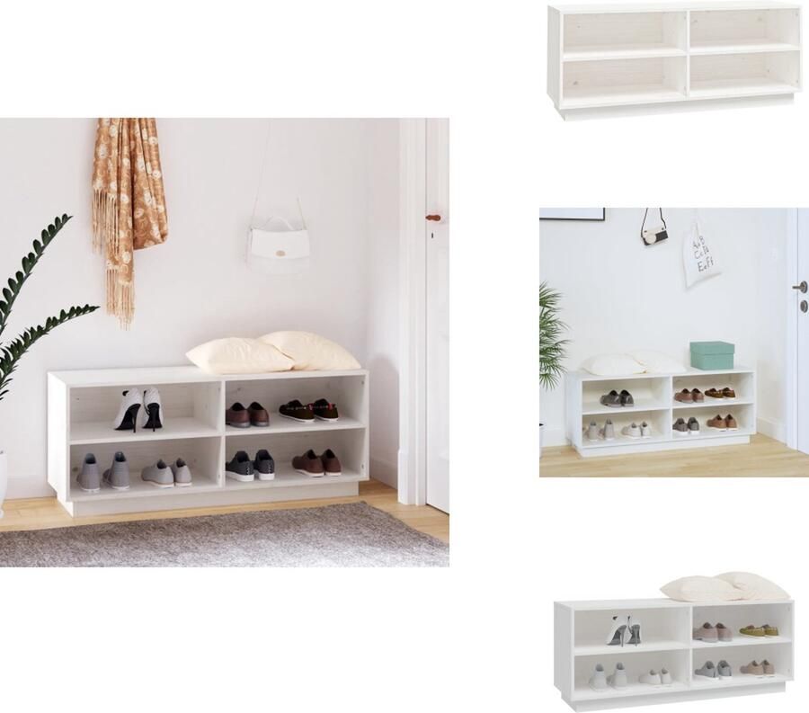 VidaXL Schoenenkast Schoenenkasten Houten Schoenenkast Halkast Schoenenkast 110x34x45 cm massief grenenhout wit