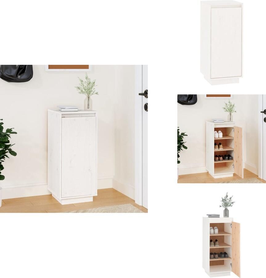 VidaXL Schoenenkast Schoenenkasten Houten Schoenenkast Halkast Schoenenkast 35x35x80 cm massief grenenhout wit