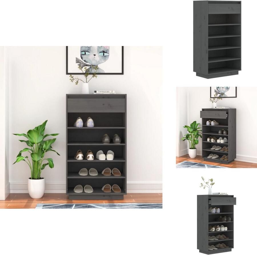 VidaXL Schoenenkast Schoenenkasten Houten Schoenenkast Halkast Schoenenkast 60x34x105 cm massief grenenhout grijs