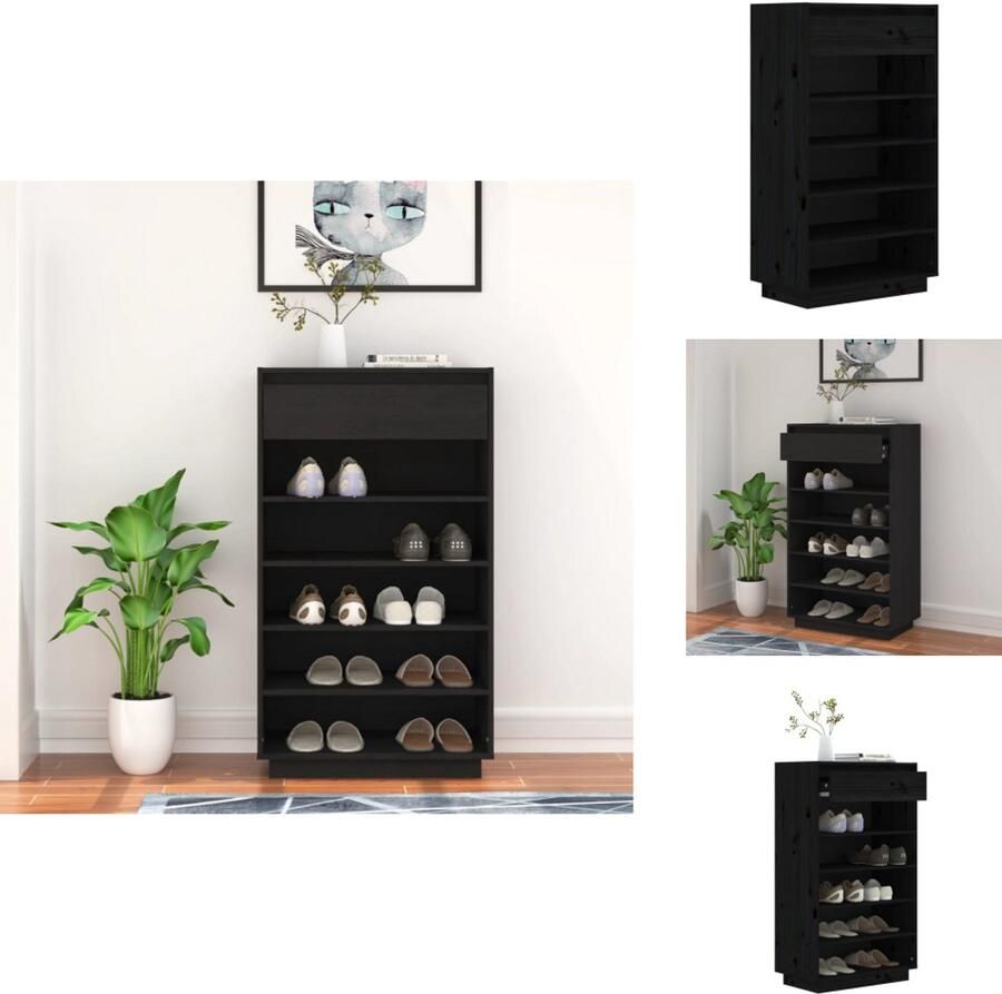 VidaXL Schoenenkast Schoenenkasten Houten Schoenenkast Halkast Schoenenkast 60x34x105 cm massief grenenhout zwart