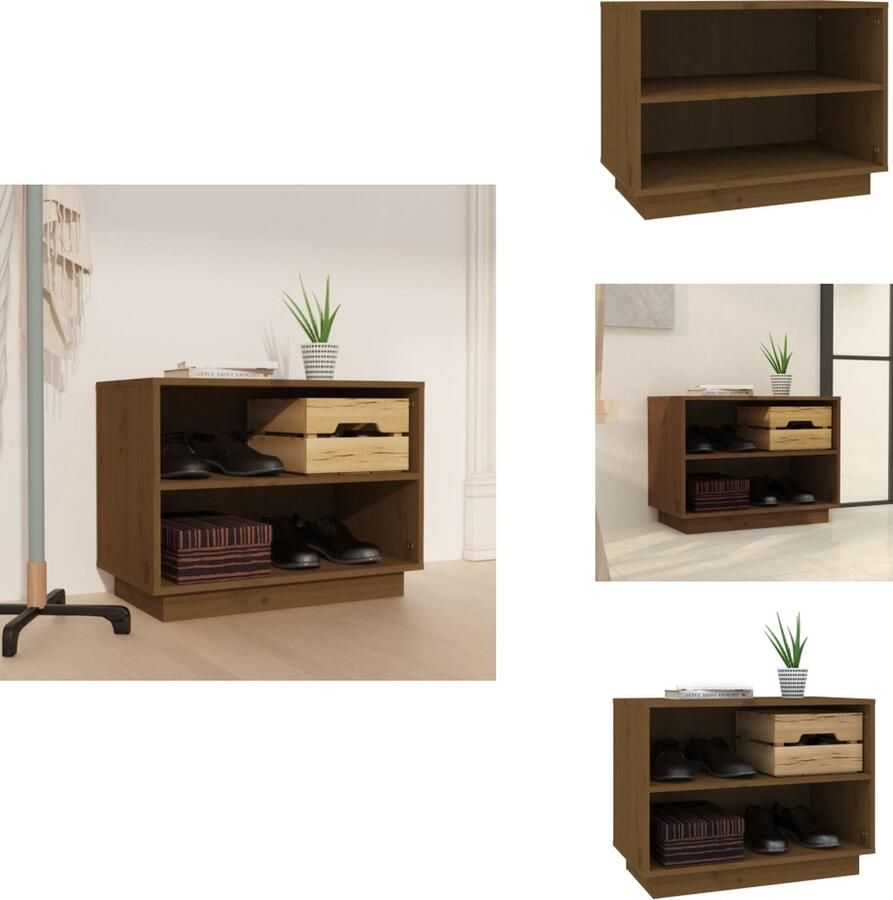 VidaXL Schoenenkast Schoenenkasten Houten Schoenenkast Halkast Schoenenkast 60x34x45 cm massief grenenhout honingbruin