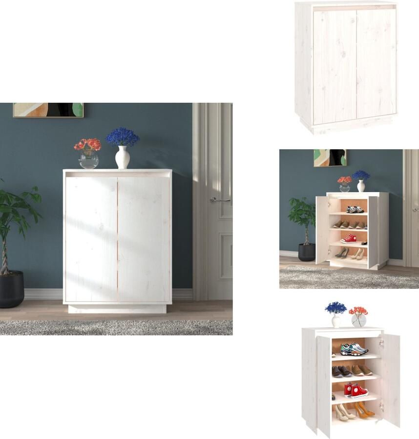 VidaXL Schoenenkast Schoenenkasten Houten Schoenenkast Halkast Schoenenkast 60x35x80 cm massief grenenhout wit