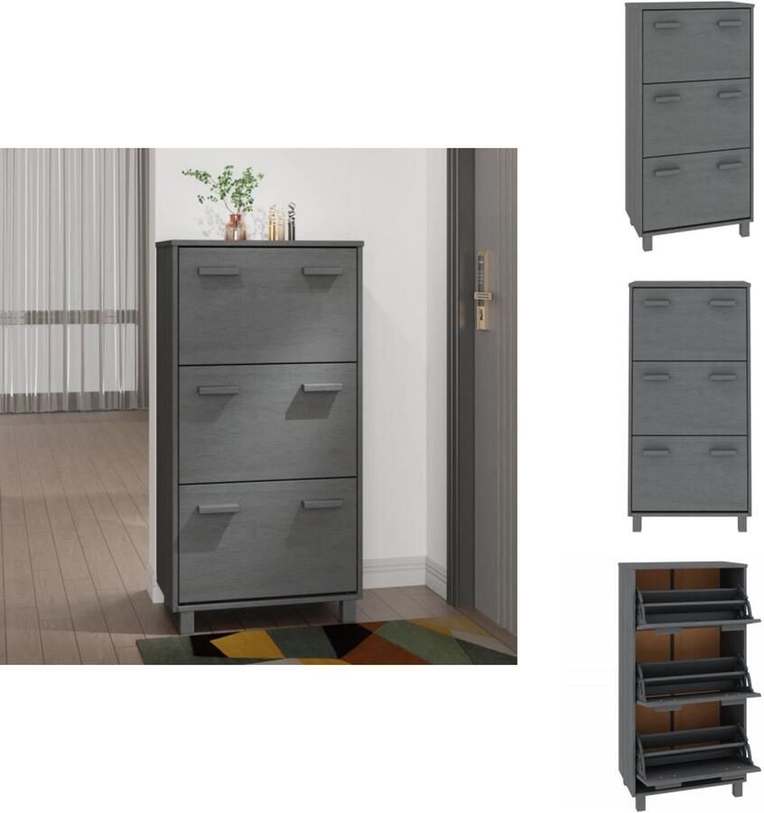 VidaXL Schoenenkast Schoenenkasten Houten Schoenenkast Schoenen Kast Schoenenkast HAMAR 59 5x35x117 cm grenenhout donkergrijs