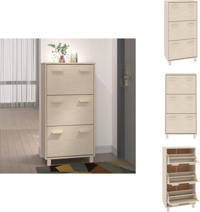 VidaXL Schoenenkast Schoenenkasten Houten Schoenenkast Schoenen Kast Schoenenkast HAMAR 59 5x35x117 cm grenenhout honingbruin