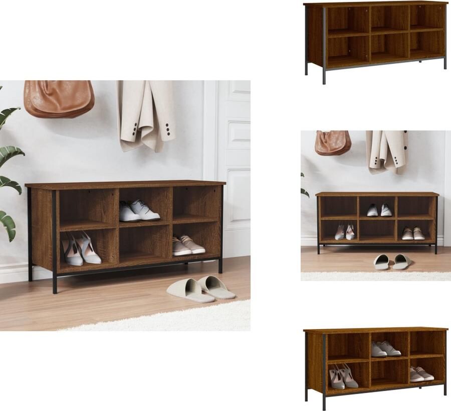 VidaXL Schoenenkast Schoenenkasten Opbergkast Kast Schoenenkast 100x35x50 cm bewerkt hout bruineikenkleurig
