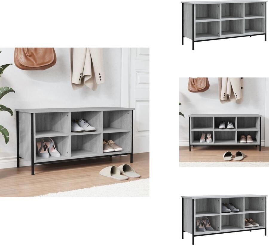 VidaXL Schoenenkast Schoenenkasten Opbergkast Kast Schoenenkast 100x35x50 cm bewerkt hout grijs sonoma eikenkleur - Foto 2