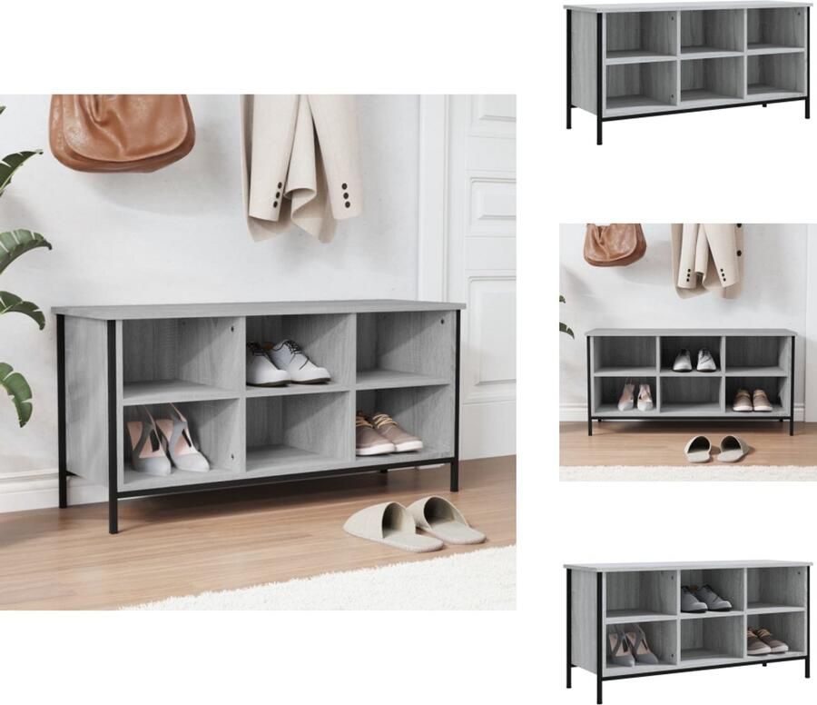 VidaXL Schoenenkast Schoenenkasten Opbergkast Kast Schoenenkast 100x35x50 cm bewerkt hout grijs sonoma eikenkleur
