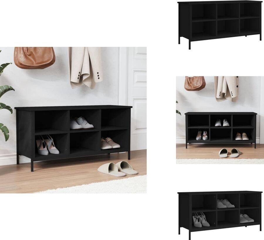 VidaXL Schoenenkast Schoenenkasten Opbergkast Kast Schoenenkast 100x35x50 cm bewerkt hout zwart