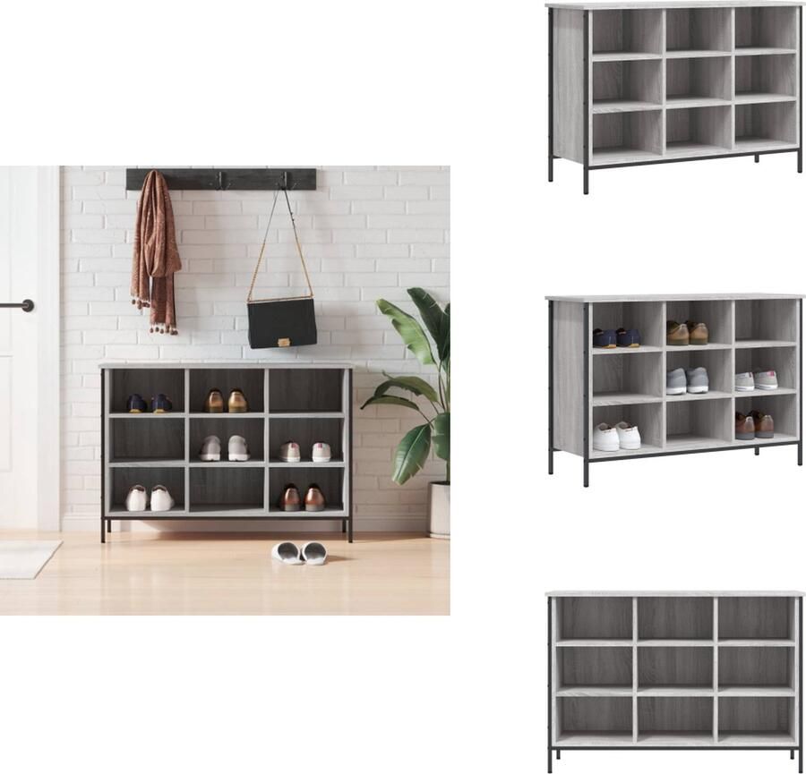 VidaXL Schoenenkast Schoenenkasten Opbergkast Kast Schoenenkast 100x35x70 cm bewerkt hout grijs sonoma eikenkleur - Foto 2