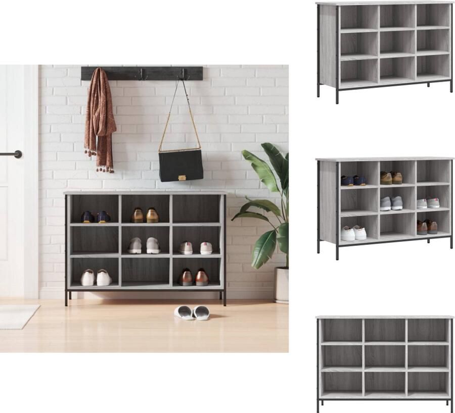 VidaXL Schoenenkast Schoenenkasten Opbergkast Kast Schoenenkast 100x35x70 cm bewerkt hout grijs sonoma eikenkleur