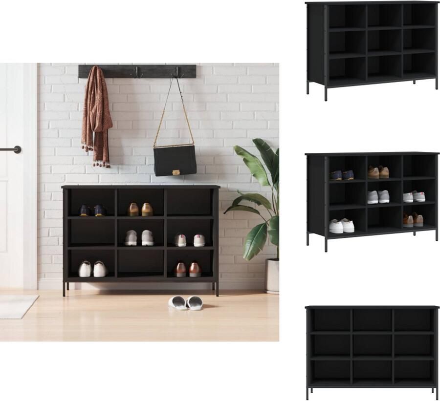 VidaXL Schoenenkast Schoenenkasten Opbergkast Kast Schoenenkast 100x35x70 cm bewerkt hout zwart