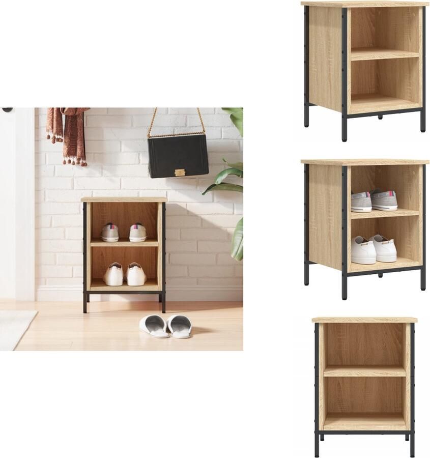 VidaXL Schoenenkast Schoenenkasten Opbergkast Kast Schoenenkast 38x35x50 cm bewerkt hout sonoma eikenkleurig - Foto 2