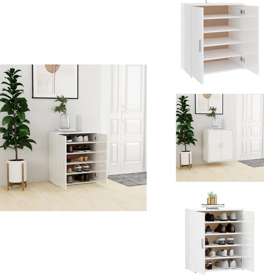 VidaXL Schoenenkast Schoenenkasten Schoenen Kast Schoenen Kasten Schoenenkast 60x35x70 cm bewerkt hout hoogglans wit
