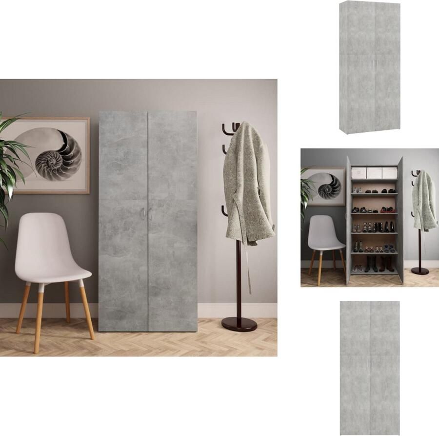 VidaXL Schoenenkast Schoenenkasten Schoenen Kast Schoenen Kasten Schoenenkast 80x35 5x180 cm bewerkt hout betongrijs