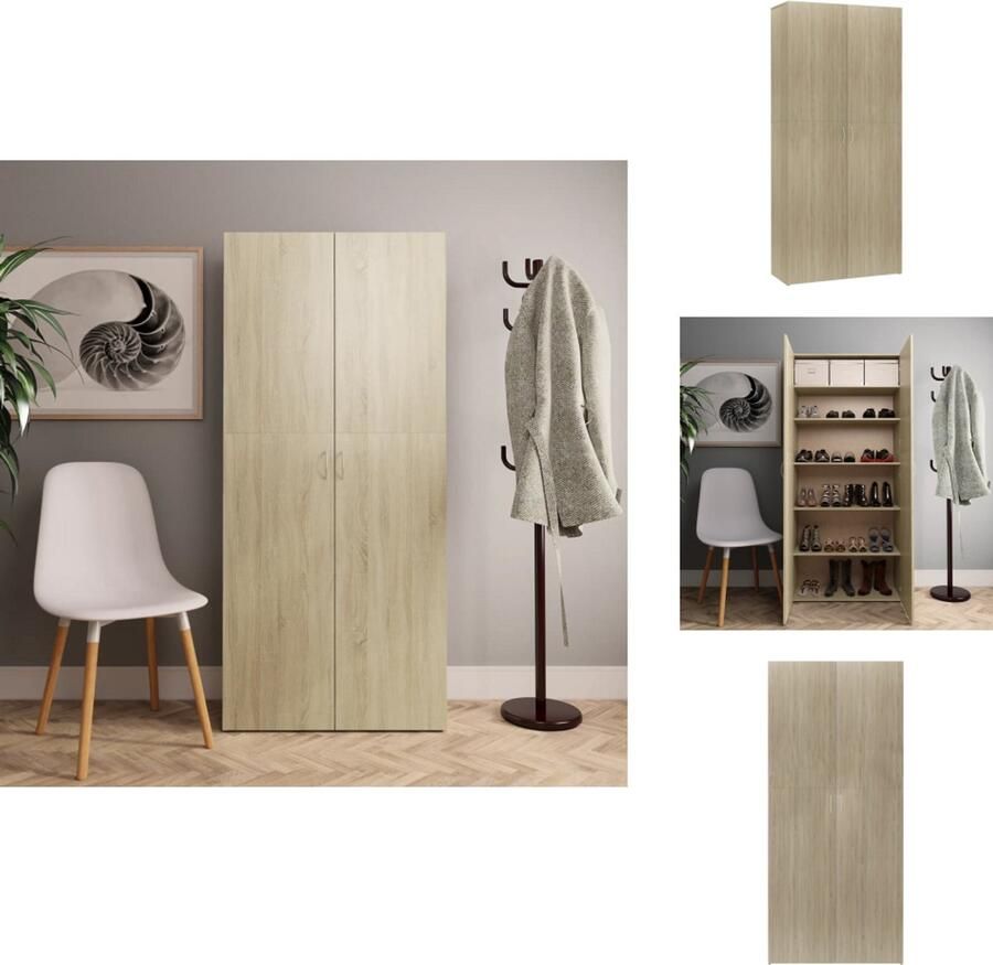 VidaXL Schoenenkast Schoenenkasten Schoenen Kast Schoenen Kasten Schoenenkast 80x35 5x180 cm bewerkt hout sonoma eikenkleurig