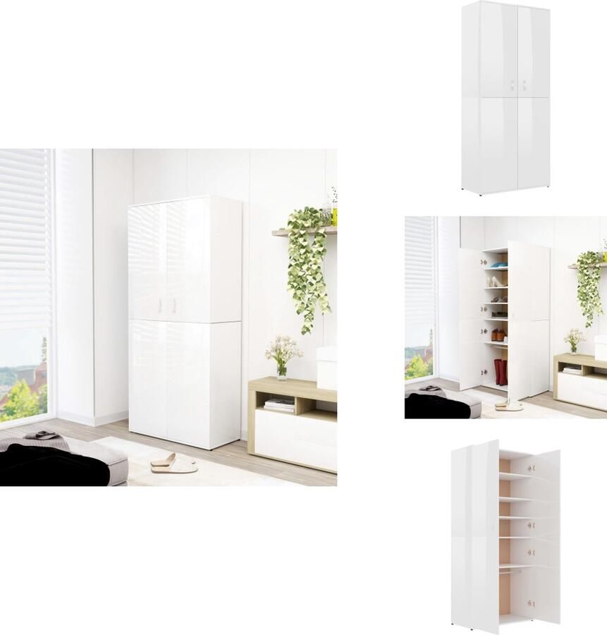 VidaXL Schoenenkast Schoenenkasten Schoenen Kast Schoenen Kasten Schoenenkast 80x39x178 cm bewerkt hout hoogglans wit