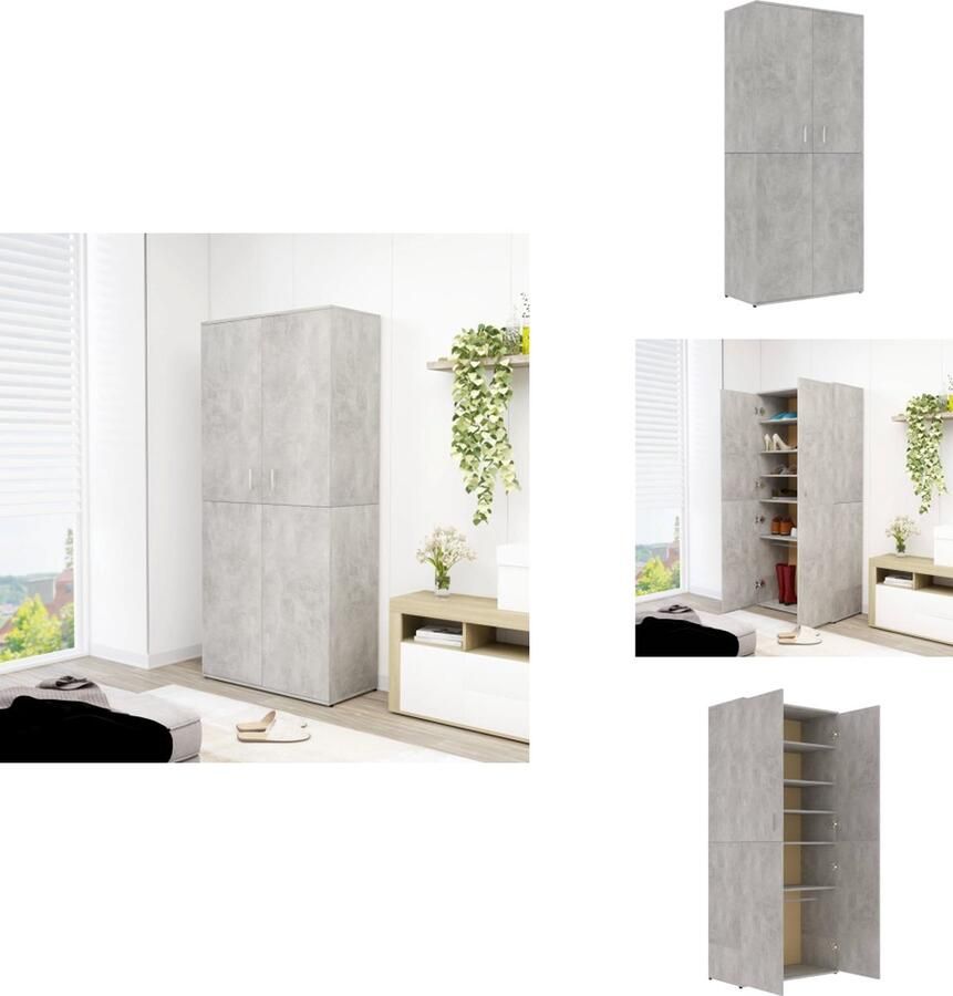 VidaXL Schoenenkast Schoenenkasten Schoenen Kast Schoenen Kasten Schoenenkast 80x39x178 cm spaanplaat betongrijs