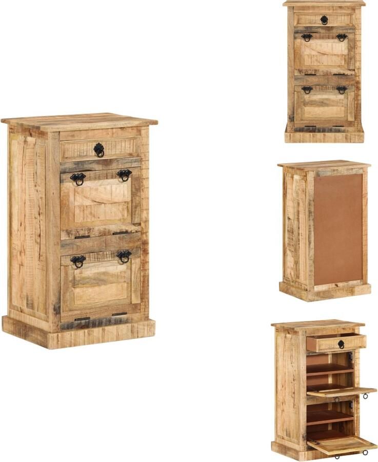 VidaXL Schoenenkast Schoenenkasten Schoenen Kast Schoenen Kasten Schoenenkast met lade 4-laags massief ruw mangohout